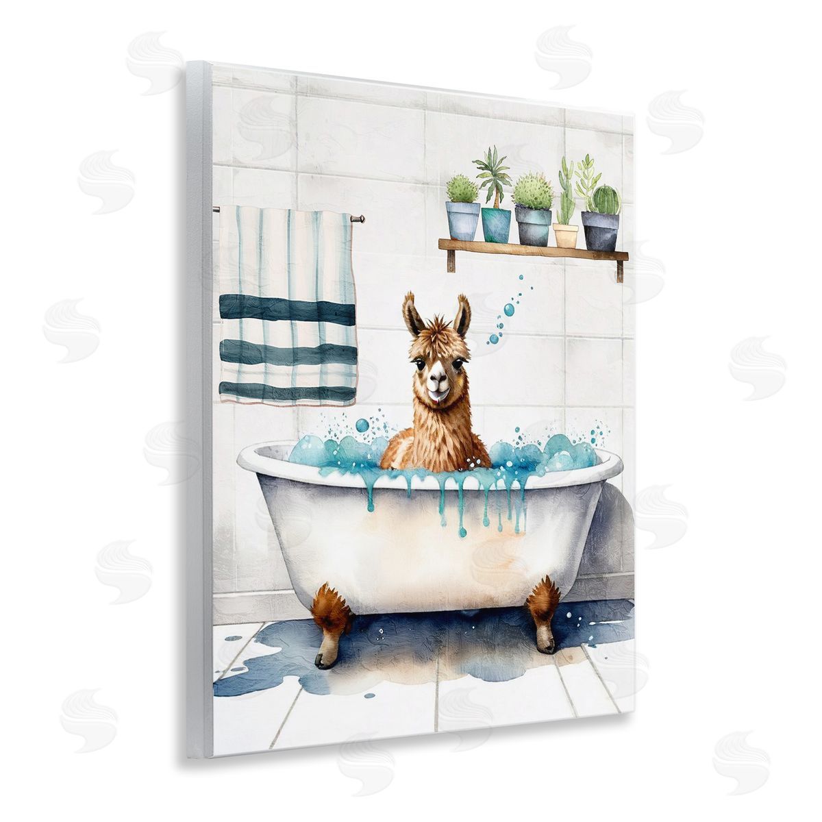 Kim Allen Alpaca Bathtime Suds Wooden Wall Plaque Art Print