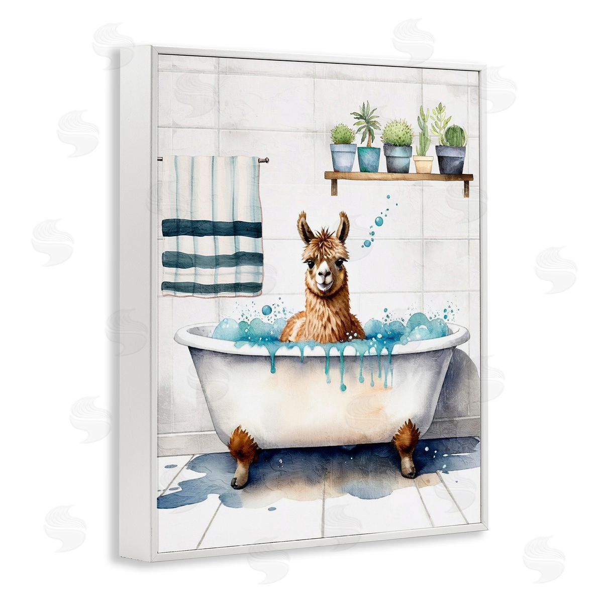 Kim Allen Alpaca Bathtime Suds White Framed Giclee Wall Art Print