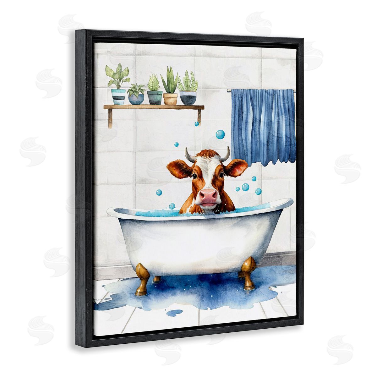 Kim Allen Cattle Bathtime Suds Black Floating Frame Canvas Wall Art Print