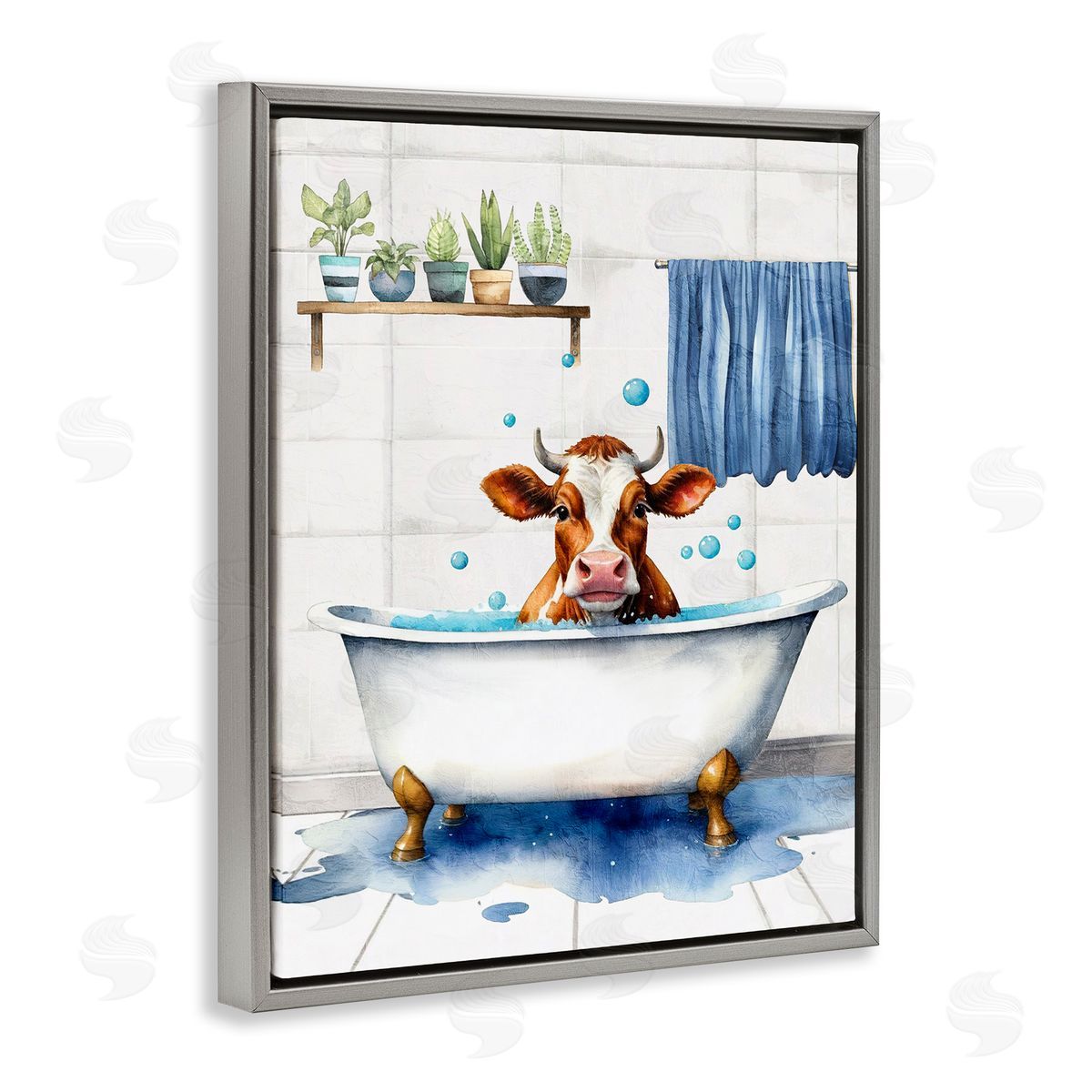 Kim Allen Cattle Bathtime Suds Gray Floating Frame Canvas Wall Art Print