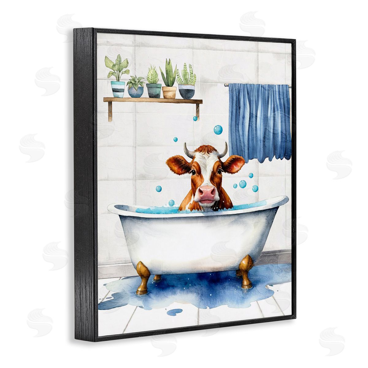 Kim Allen Cattle Bathtime Suds Black Framed Giclee Wall Art Print