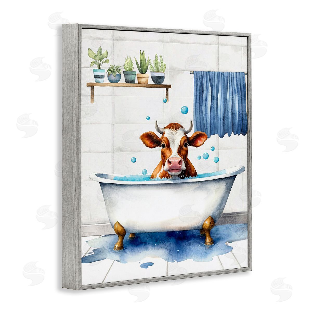 Kim Allen Cattle Bathtime Suds Gray Framed Giclee Wall Art Print