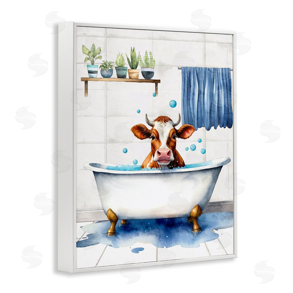 Kim Allen Cattle Bathtime Suds White Framed Giclee Wall Art Print