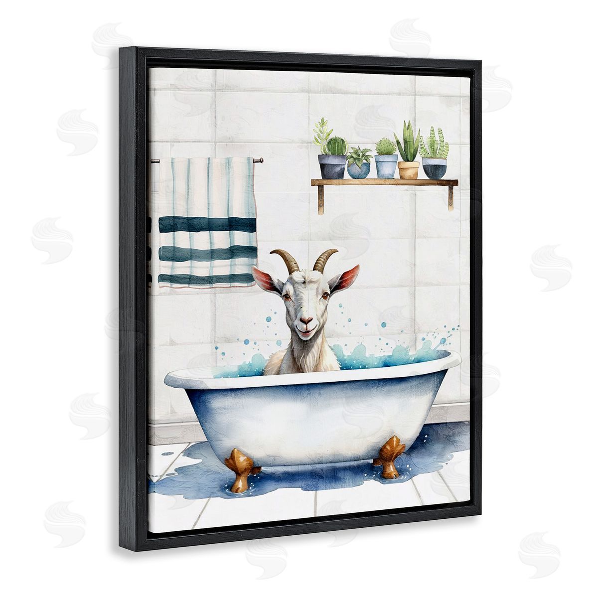 Kim Allen Goat Bathtime Suds Black Floating Frame Canvas Wall Art Print