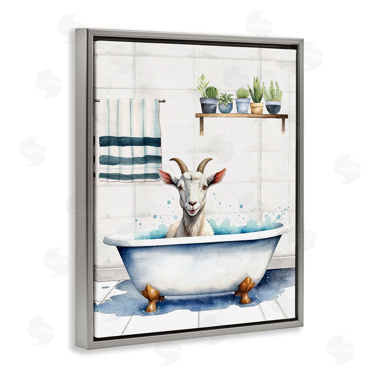 Kim Allen Goat Bathtime Suds Gray Floating Frame Canvas Wall Art Print