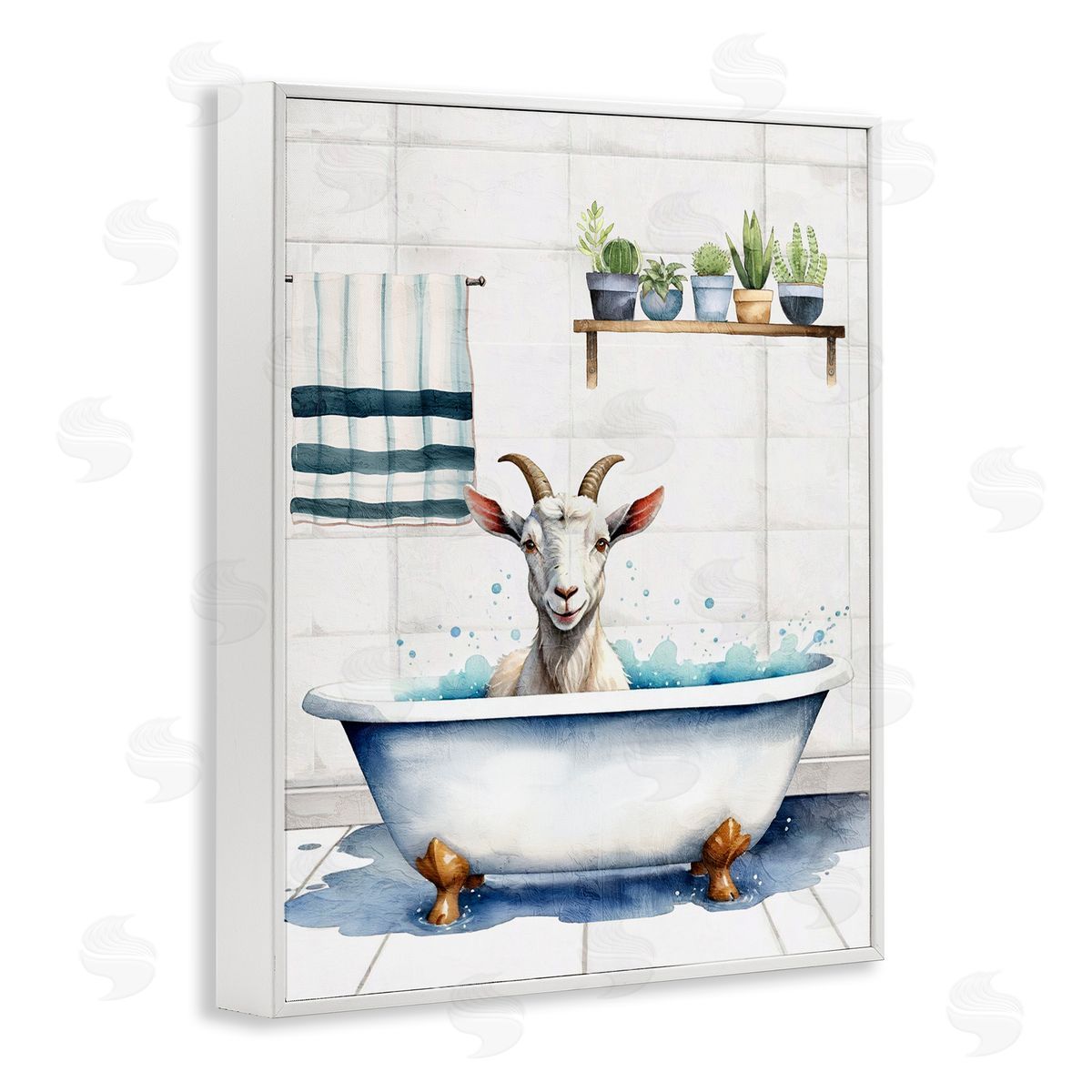 Kim Allen Goat Bathtime Suds White Framed Giclee Wall Art Print