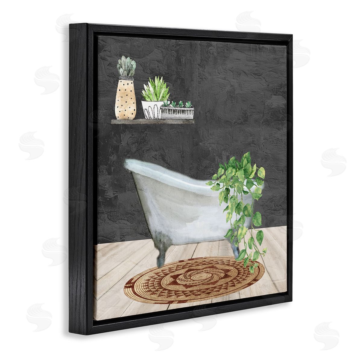 Kim Allen Botanical Bathtub Scene Black Floating Frame Canvas Wall Art Print