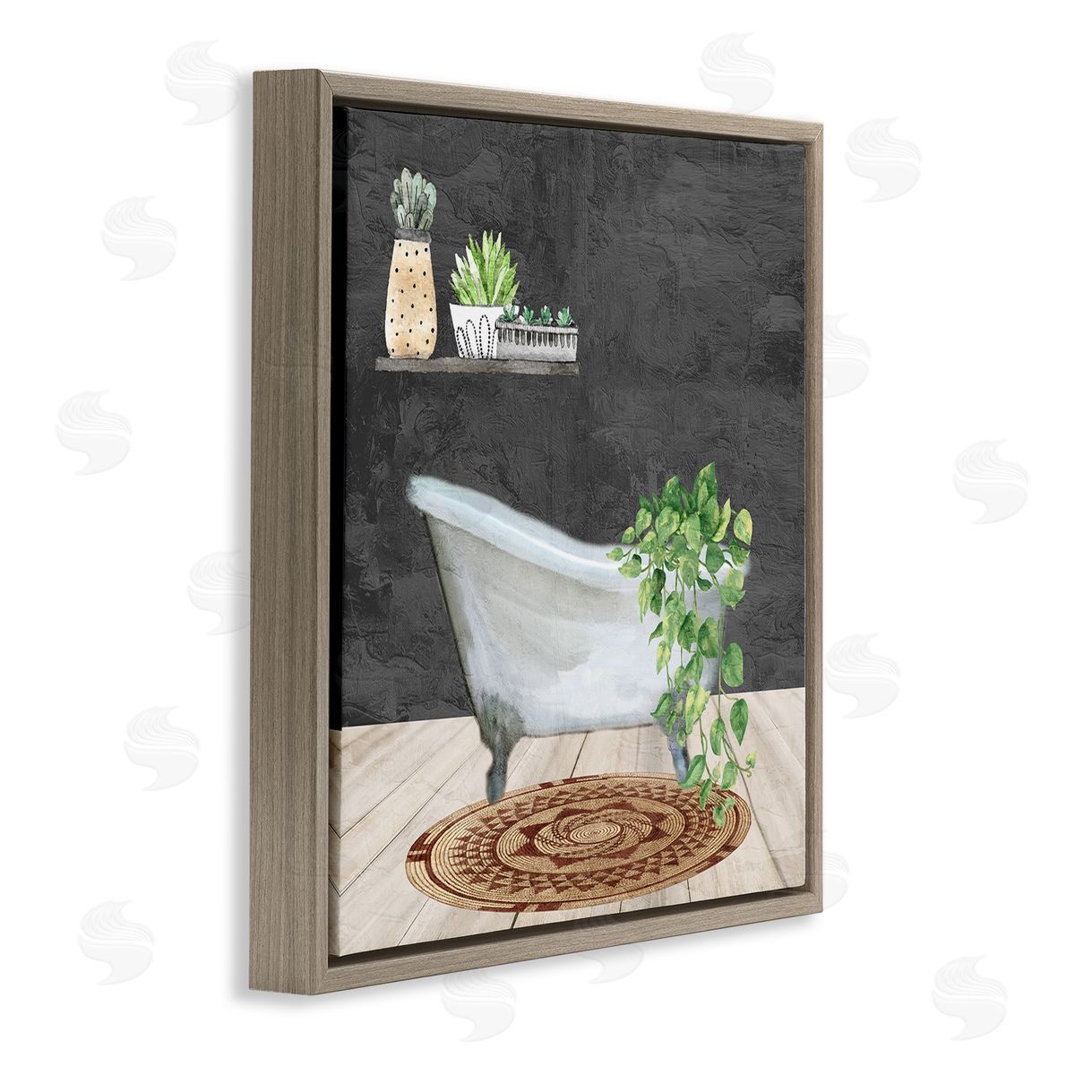 Kim Allen Botanical Bathtub Scene Brown Floating Frame Canvas Wall Art Print