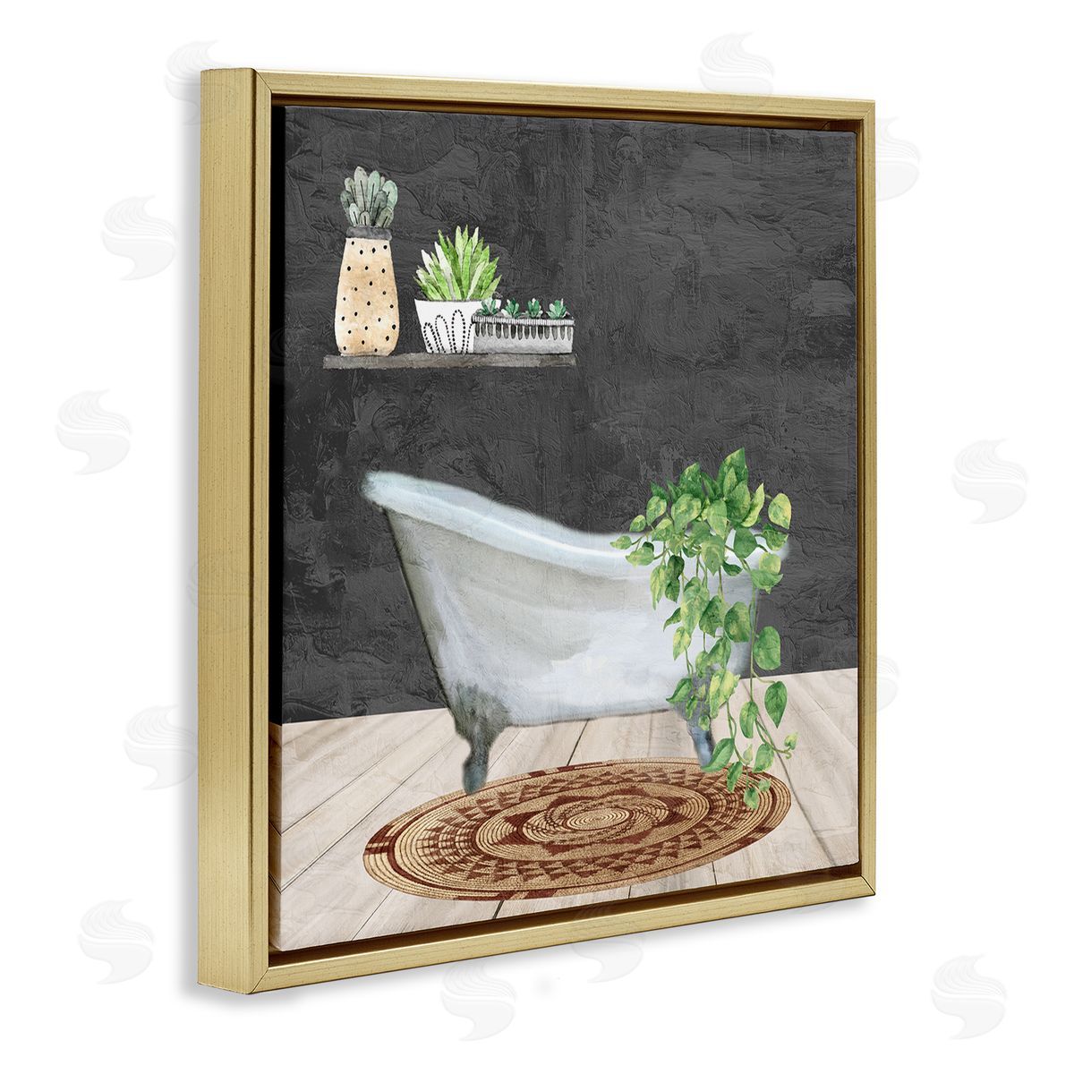 Kim Allen Botanical Bathtub Scene Gold Floating Frame Canvas Wall Art Print
