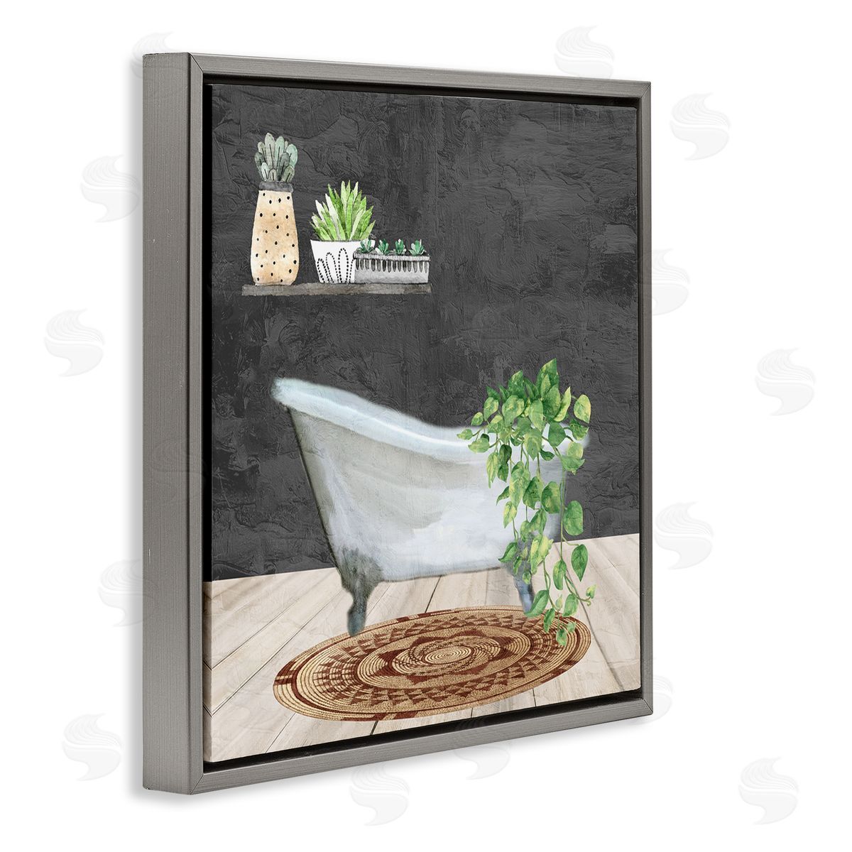 Kim Allen Botanical Bathtub Scene Gray Floating Frame Canvas Wall Art Print