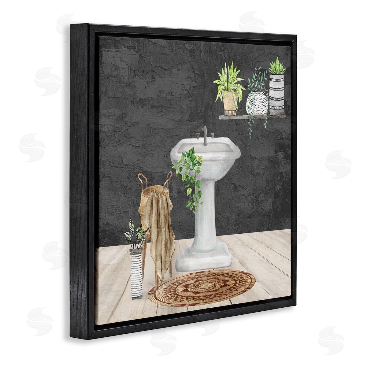 Kim Allen Relaxing Bathroom View Black Floating Frame Canvas Wall Art Print