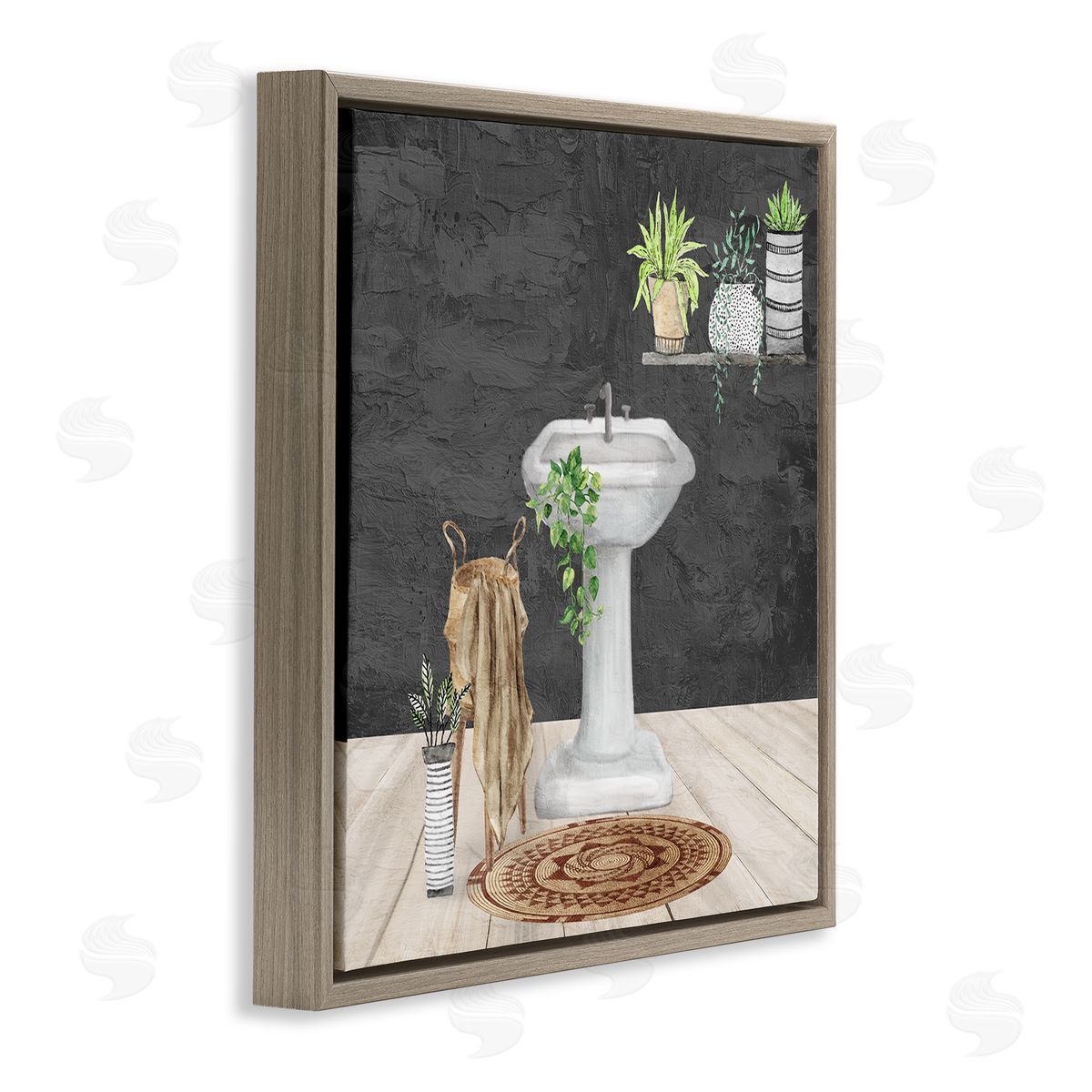 Kim Allen Relaxing Bathroom View Brown Floating Frame Canvas Wall Art Print