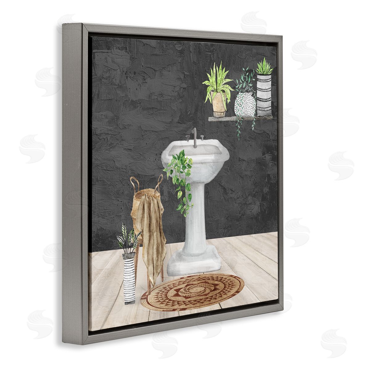 Kim Allen Relaxing Bathroom View Gray Floating Frame Canvas Wall Art Print