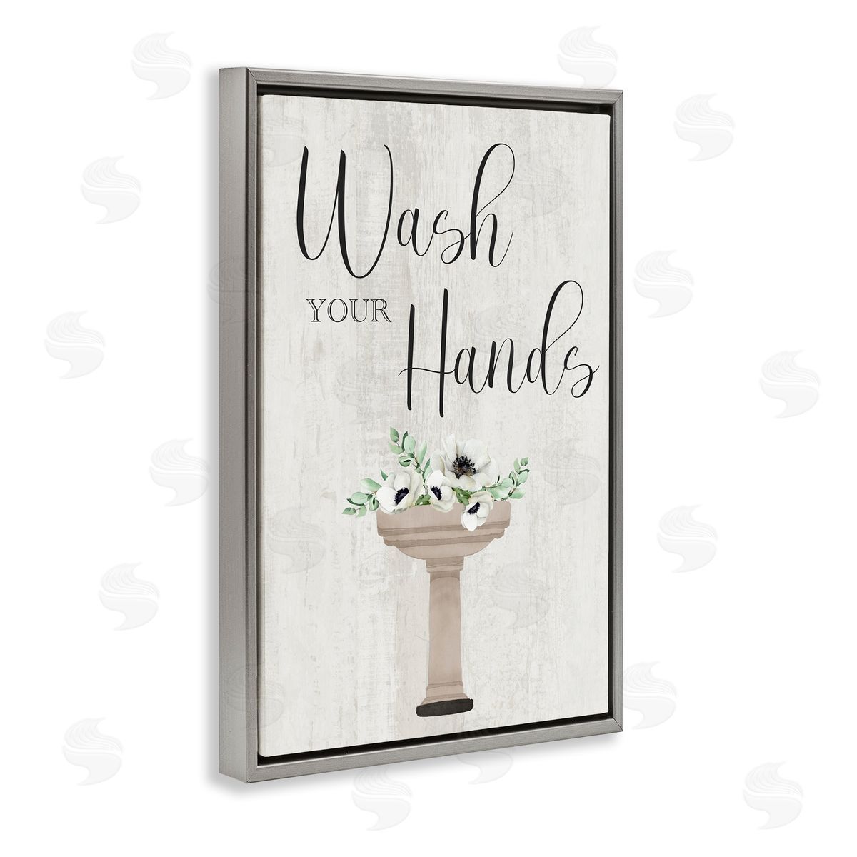 Marcus Prime Wash Your Hands Poppies Gray Floating Frame Canvas Wall Art Print
