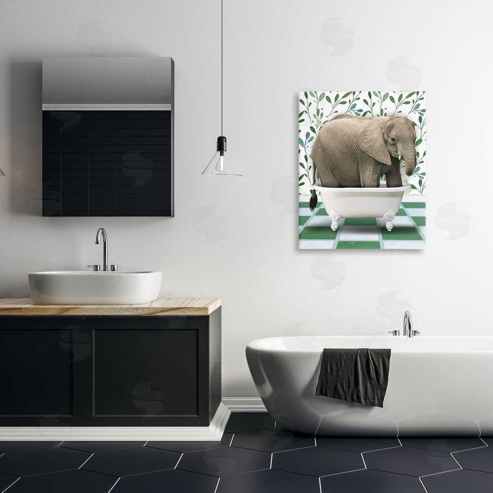Marcus Prime Bathing Elephant on Green Canvas Wall Art Print in Room