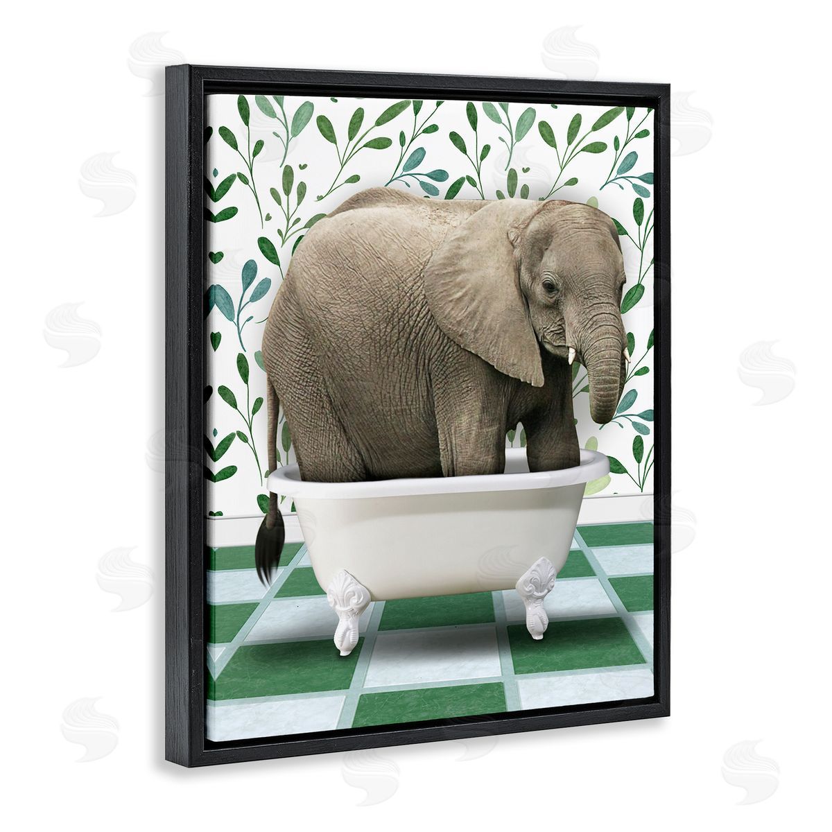 Marcus Prime Bathing Elephant on Green Black Floating Frame Canvas Wall Art Print