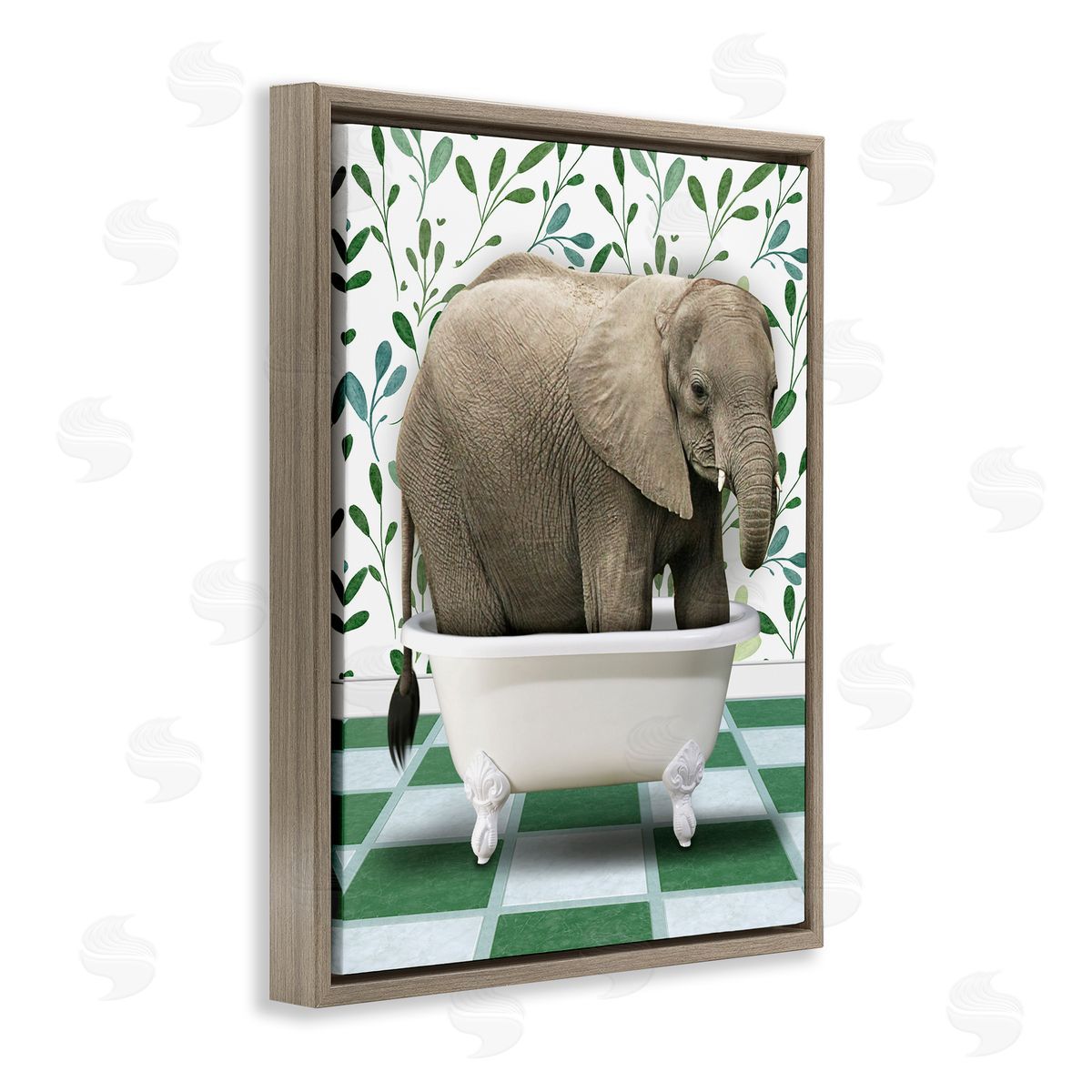 Marcus Prime Bathing Elephant on Green Brown Floating Frame Canvas Wall Art Print