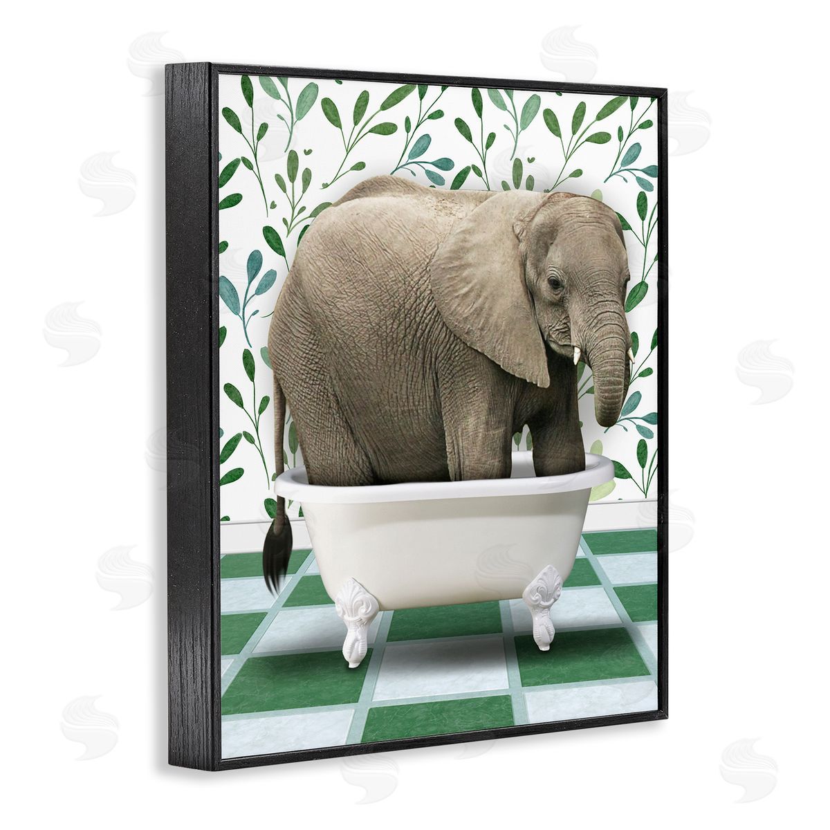 Marcus Prime Bathing Elephant on Green Black Framed Giclee Wall Art Print