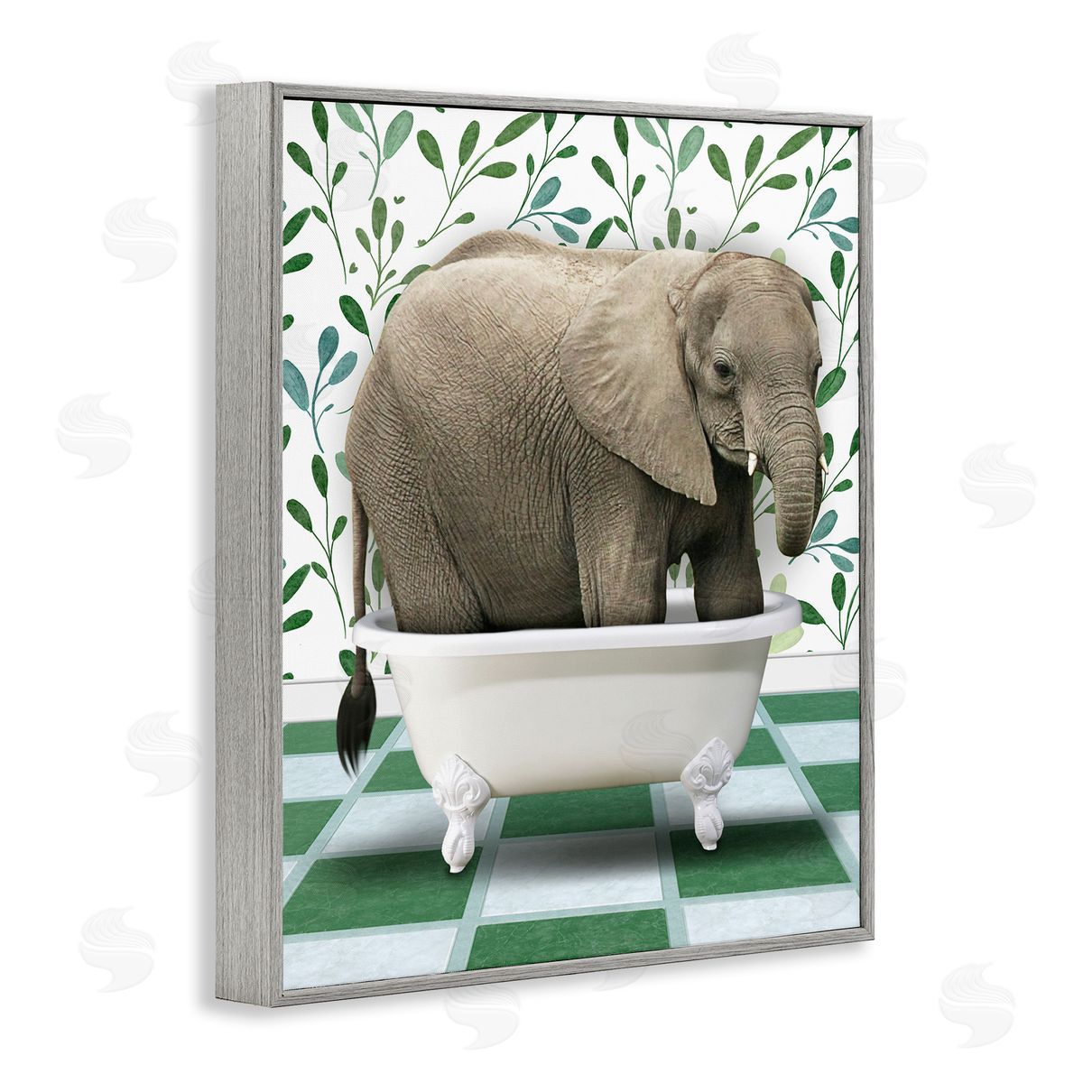 Marcus Prime Bathing Elephant on Green Gray Framed Giclee Wall Art Print