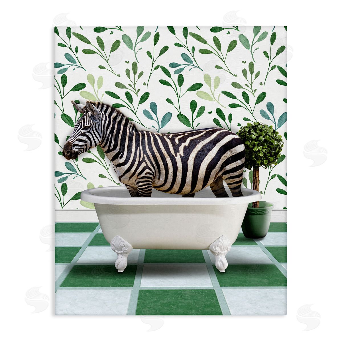 Marcus Prime Zebra in Green Bathroom Canvas Wall Art Print
