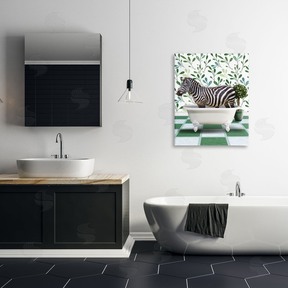 Marcus Prime Zebra in Green Bathroom Canvas Wall Art Print in Room