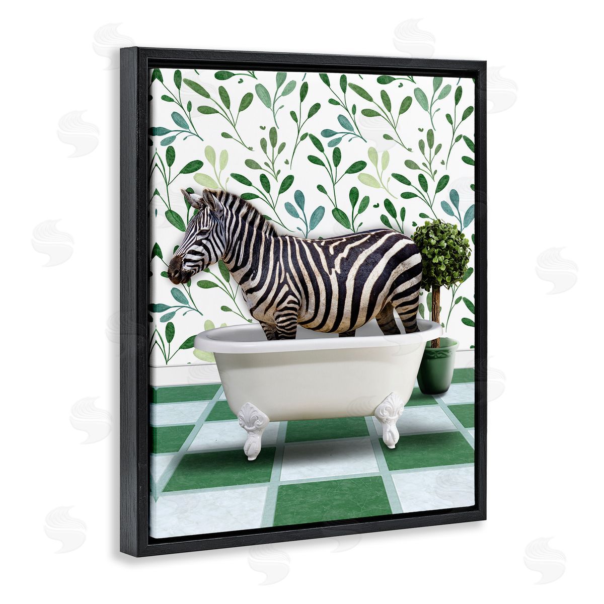 Marcus Prime Zebra in Green Bathroom Black Floating Frame Canvas Wall Art Print