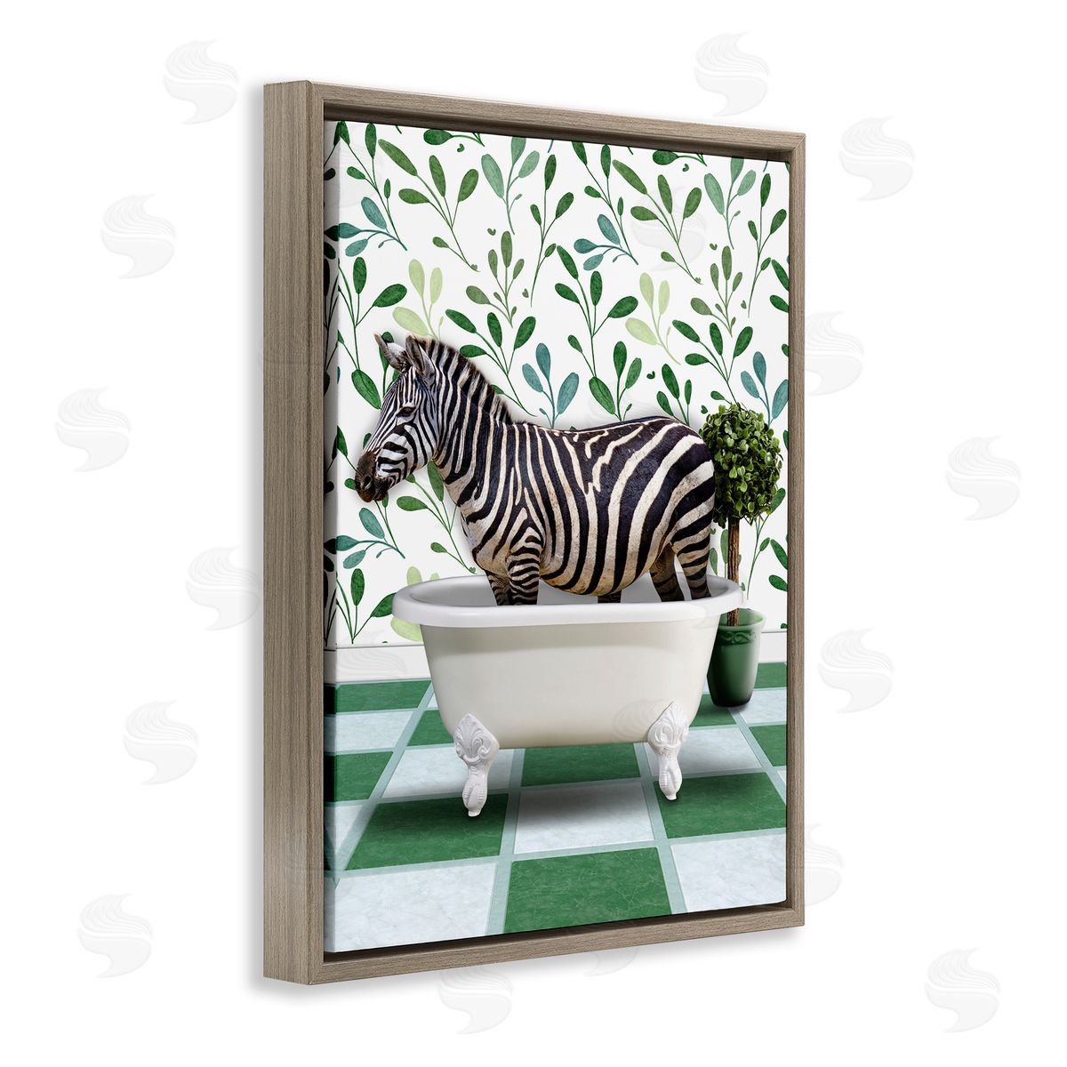Marcus Prime Zebra in Green Bathroom Brown Floating Frame Canvas Wall Art Print
