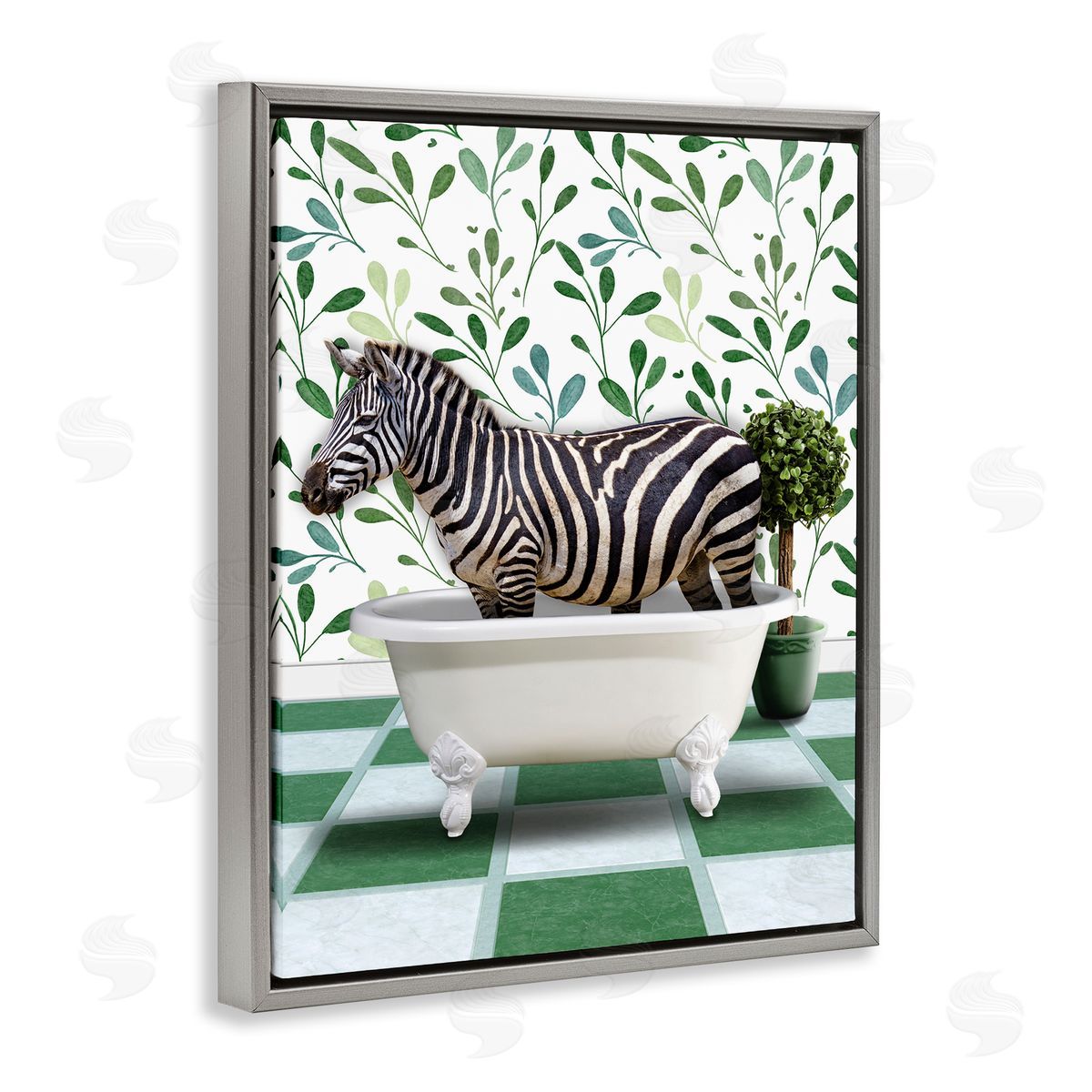 Marcus Prime Zebra in Green Bathroom Gray Floating Frame Canvas Wall Art Print