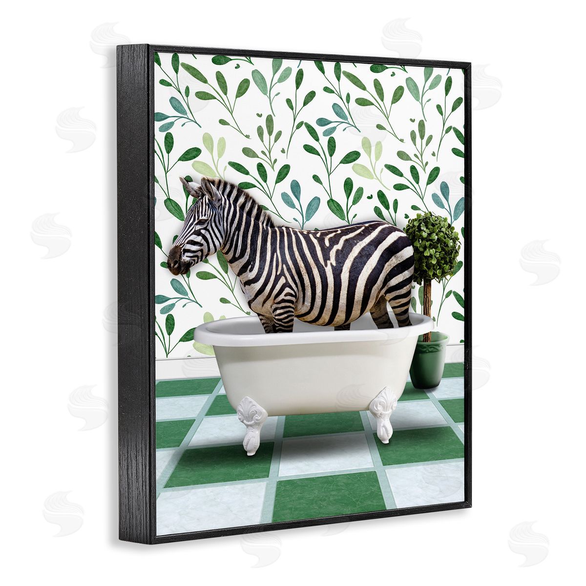 Marcus Prime Zebra in Green Bathroom Black Framed Giclee Wall Art Print