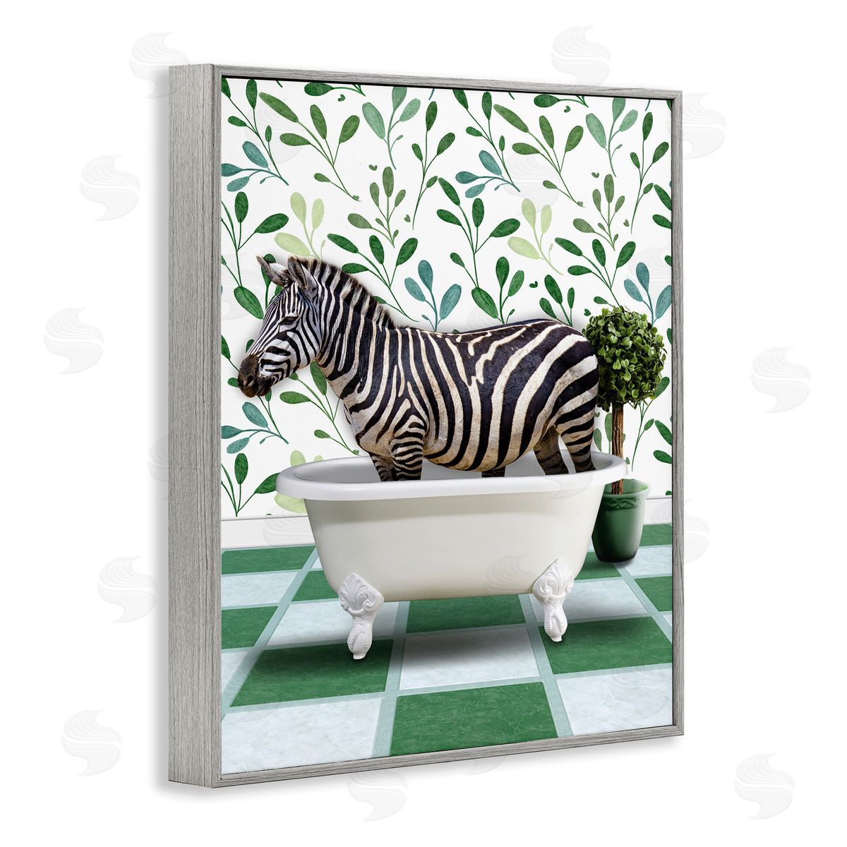 Marcus Prime Zebra in Green Bathroom Gray Framed Giclee Wall Art Print