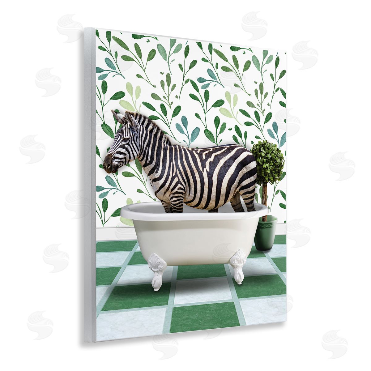 Marcus Prime Zebra in Green Bathroom Wooden Wall Plaque Art Print