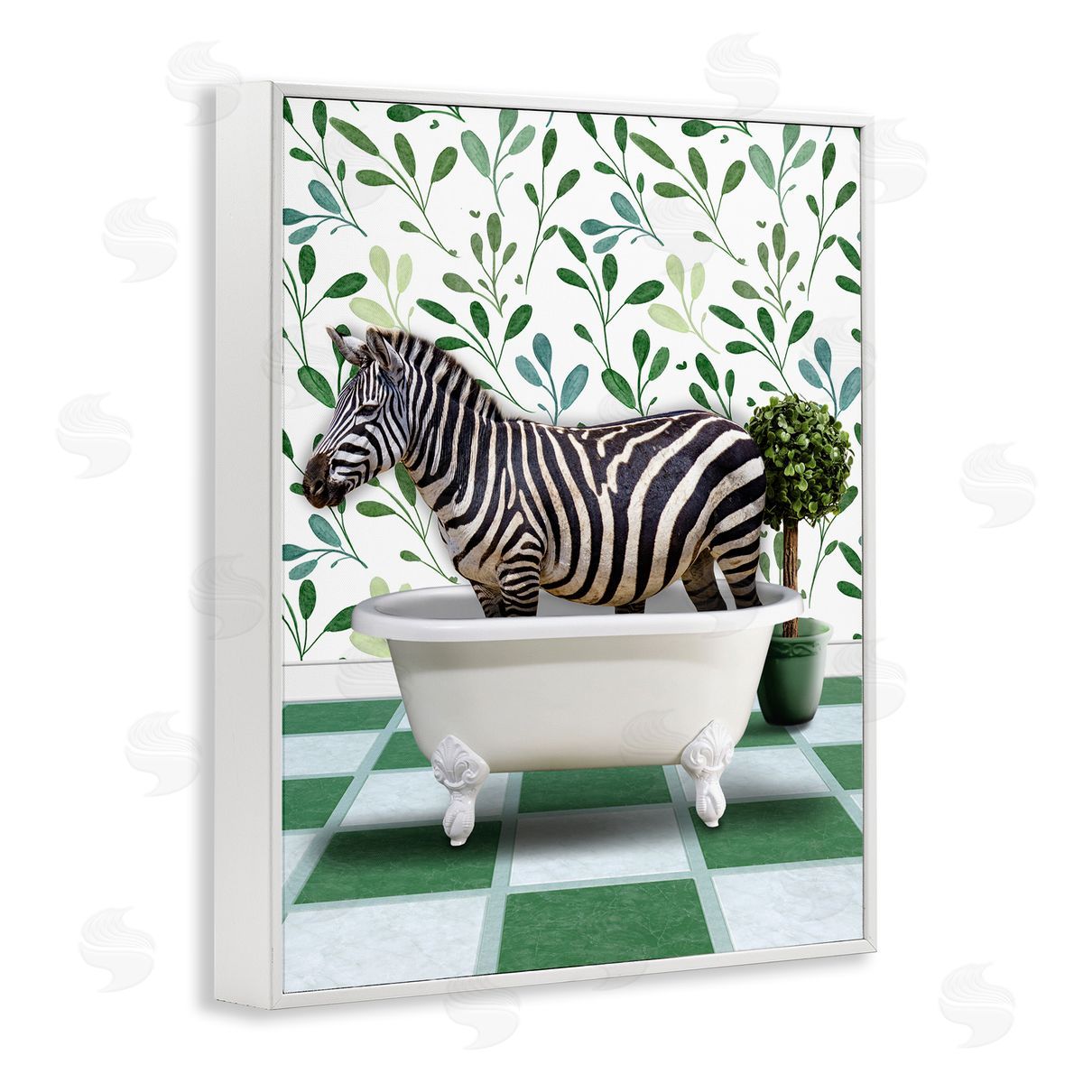 Marcus Prime Zebra in Green Bathroom White Framed Giclee Wall Art Print
