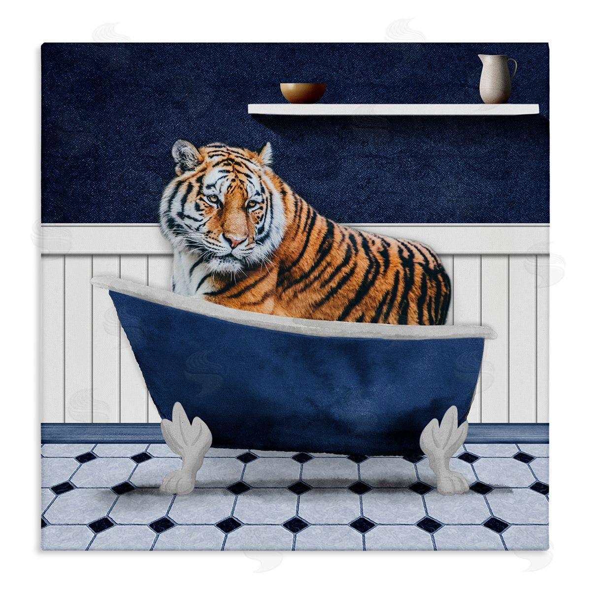 Marcus Prime Tiger in Blue Bathroom Canvas Wall Art Print