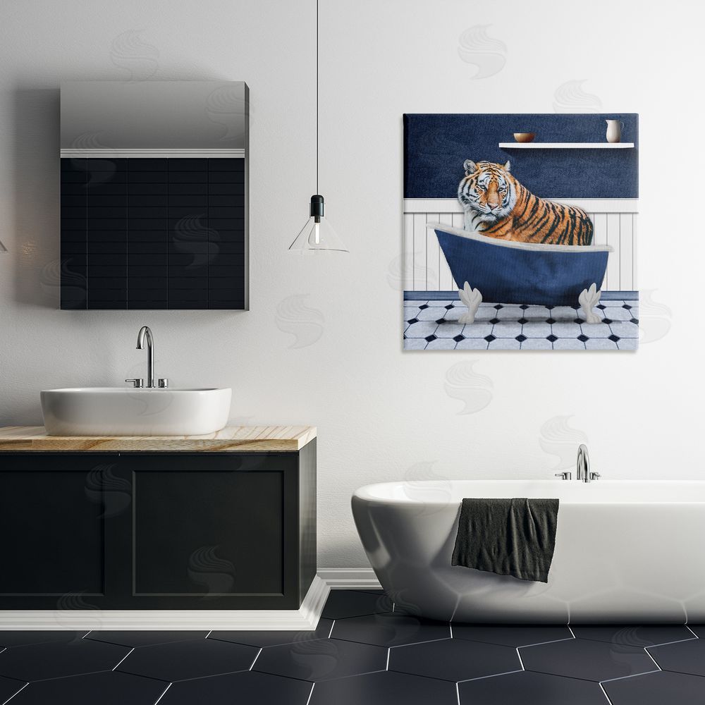 Marcus Prime Tiger in Blue Bathroom Canvas Wall Art Print in Room