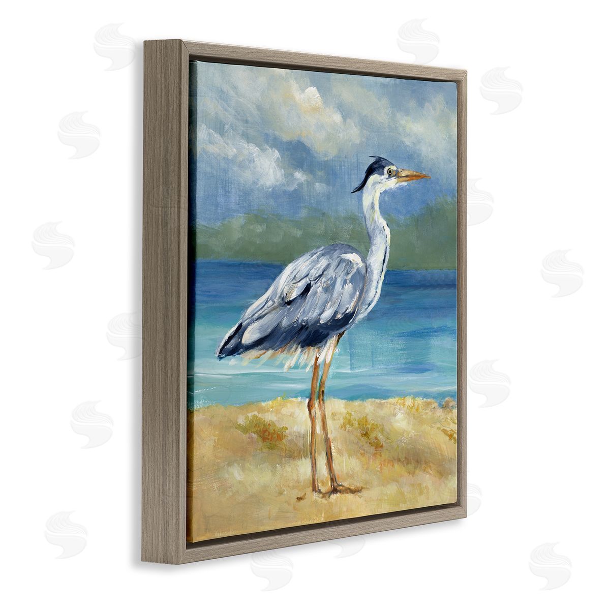Lanie Loreth Heron by the Sea Brown Floating Frame Canvas Wall Art Print