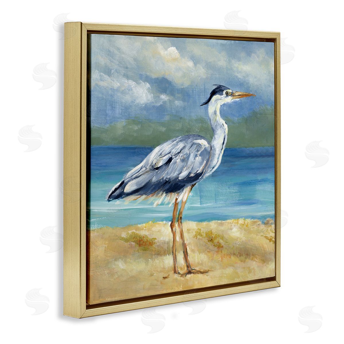 Lanie Loreth Heron by the Sea Gold Floating Frame Canvas Wall Art Print