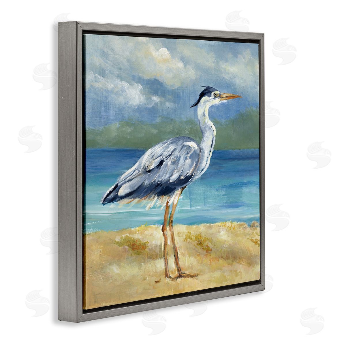 Lanie Loreth Heron by the Sea Gray Floating Frame Canvas Wall Art Print