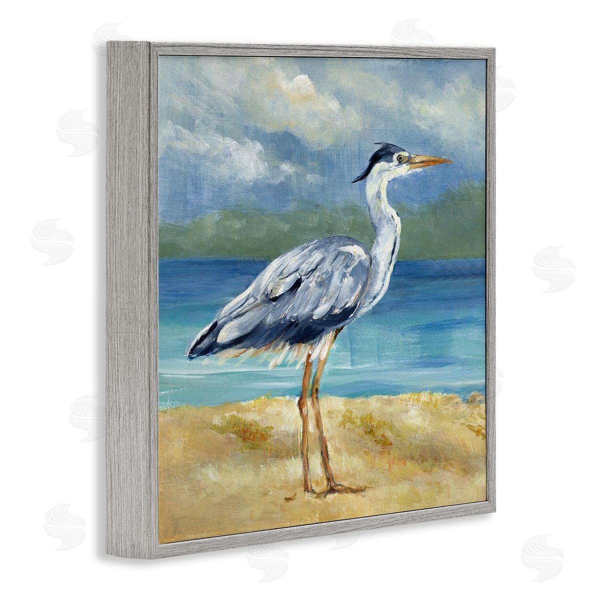 Lanie Loreth Heron by the Sea Gray Framed Giclee Wall Art Print