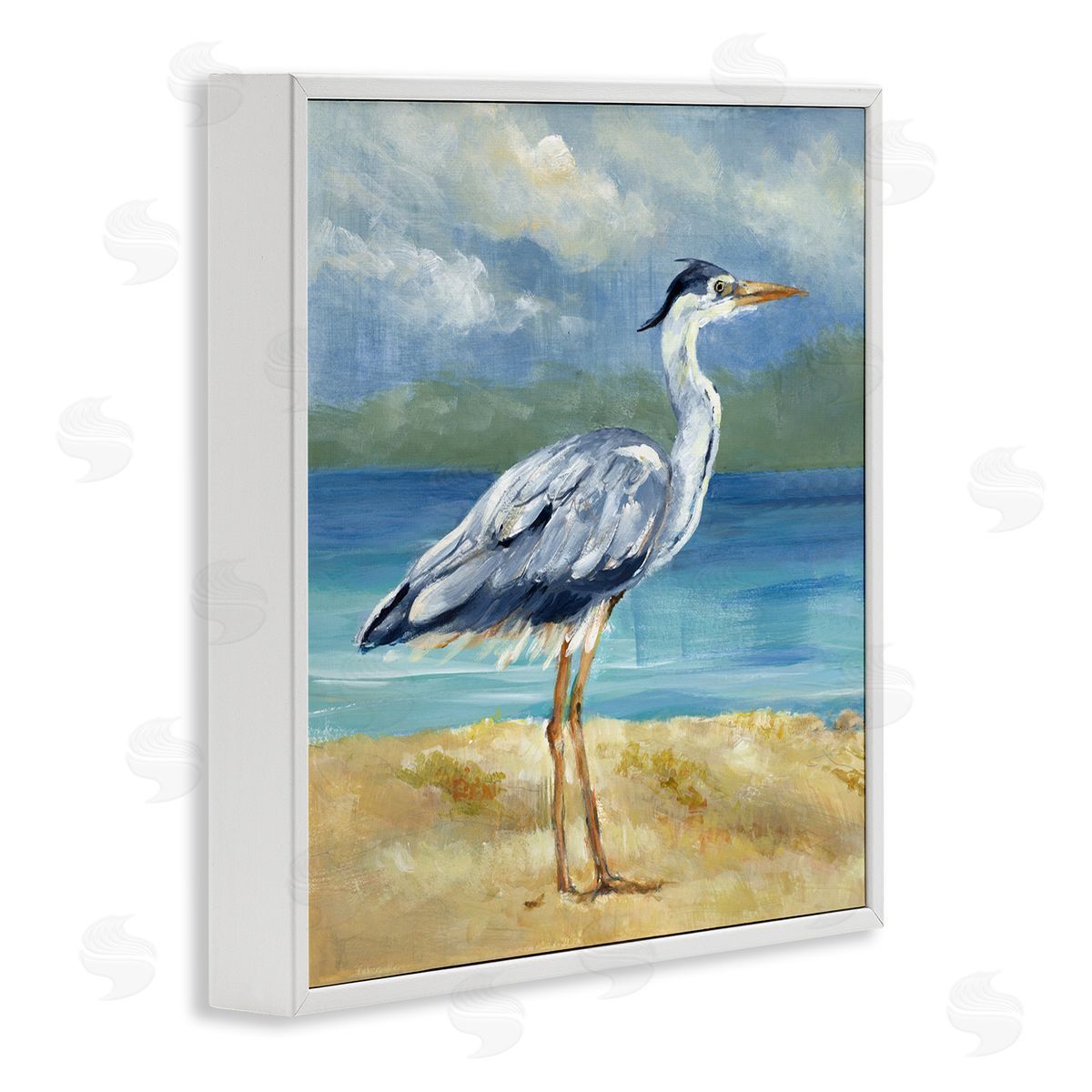 Lanie Loreth Heron by the Sea White Framed Giclee Wall Art Print