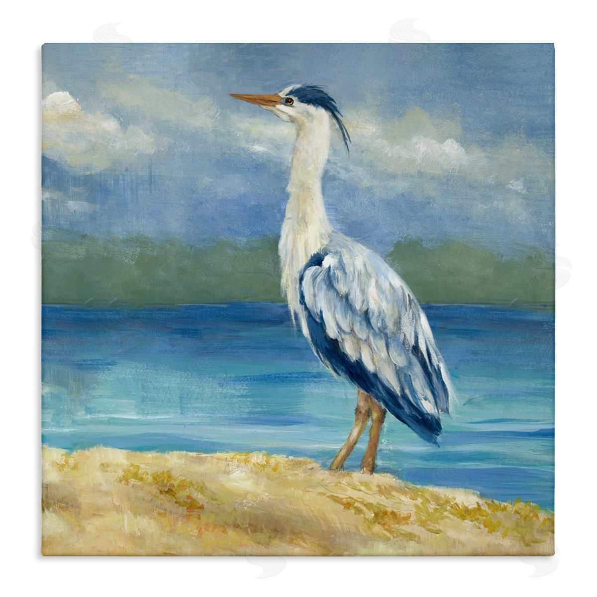 Lanie Loreth Heron on Cloudy Beach Canvas Wall Art Print