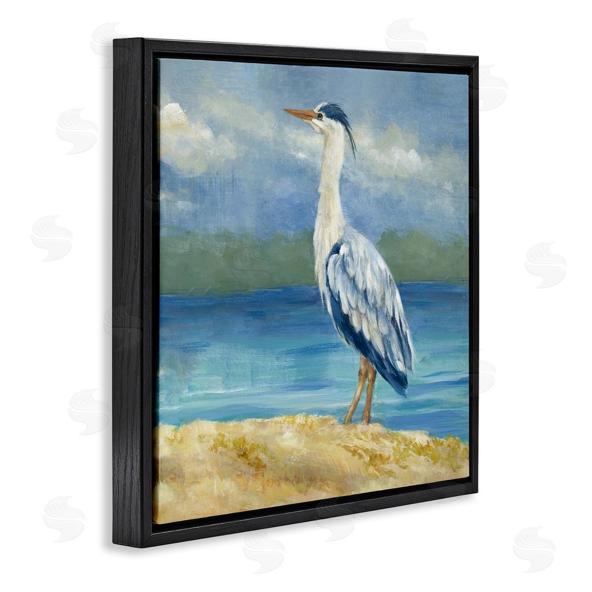 Lanie Loreth Heron on Cloudy Beach Black Floating Frame Canvas Wall Art Print