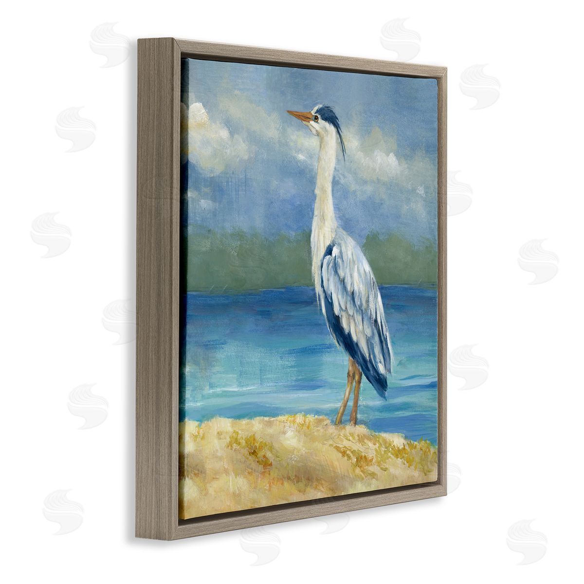 Lanie Loreth Heron on Cloudy Beach Brown Floating Frame Canvas Wall Art Print