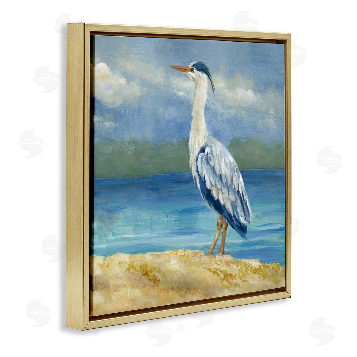 Lanie Loreth Heron on Cloudy Beach Gold Floating Frame Canvas Wall Art Print