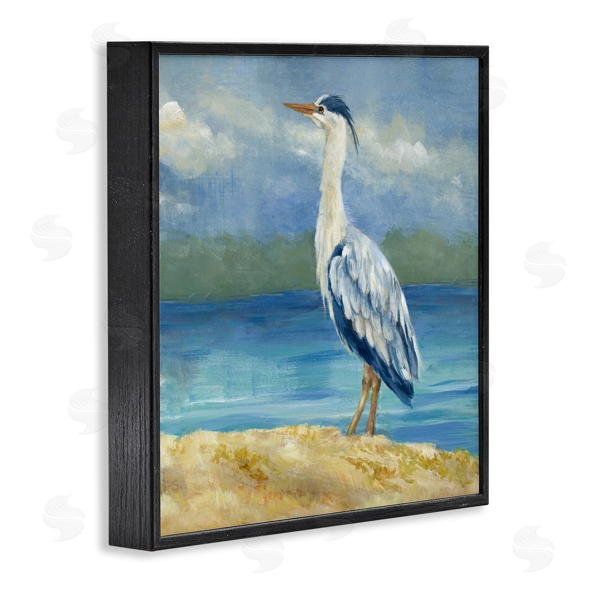 Lanie Loreth Heron on Cloudy Beach Black Framed Giclee Wall Art Print