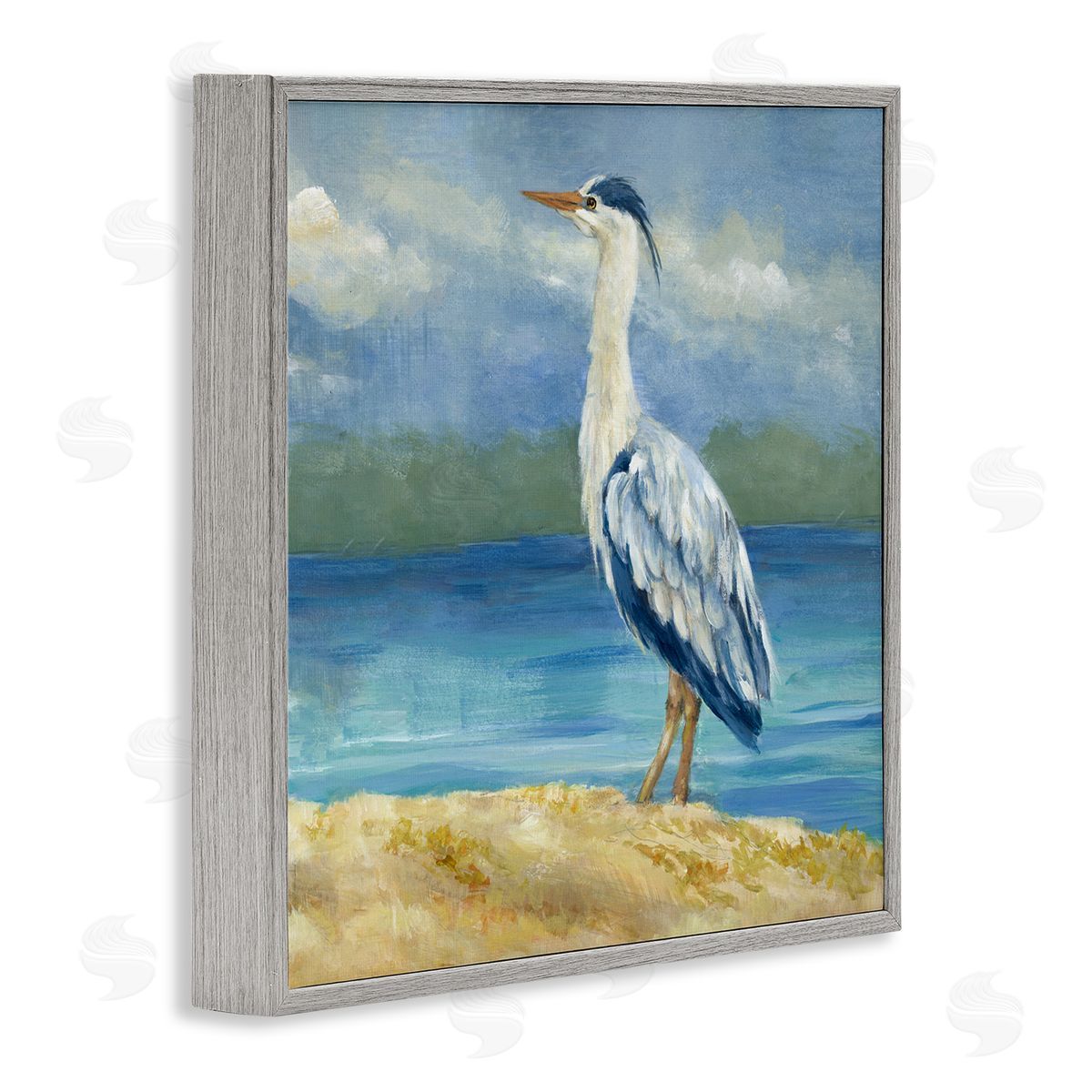 Lanie Loreth Heron on Cloudy Beach Gray Framed Giclee Wall Art Print