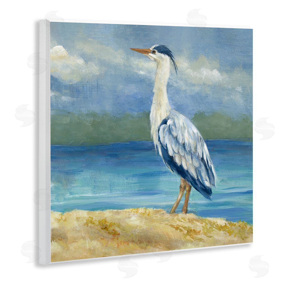 Lanie Loreth Heron on Cloudy Beach Wooden Wall Plaque Art Print