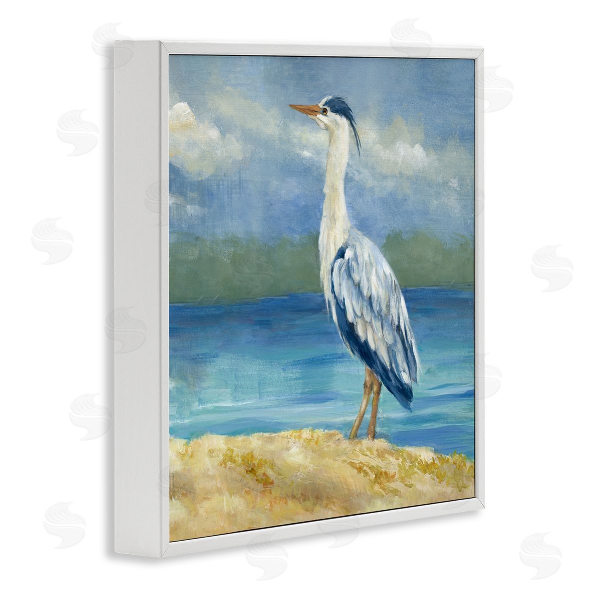 Lanie Loreth Heron on Cloudy Beach White Framed Giclee Wall Art Print