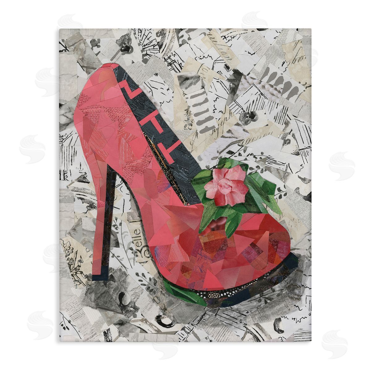 Coco Good Collaged Pink Heel Canvas Wall Art Print