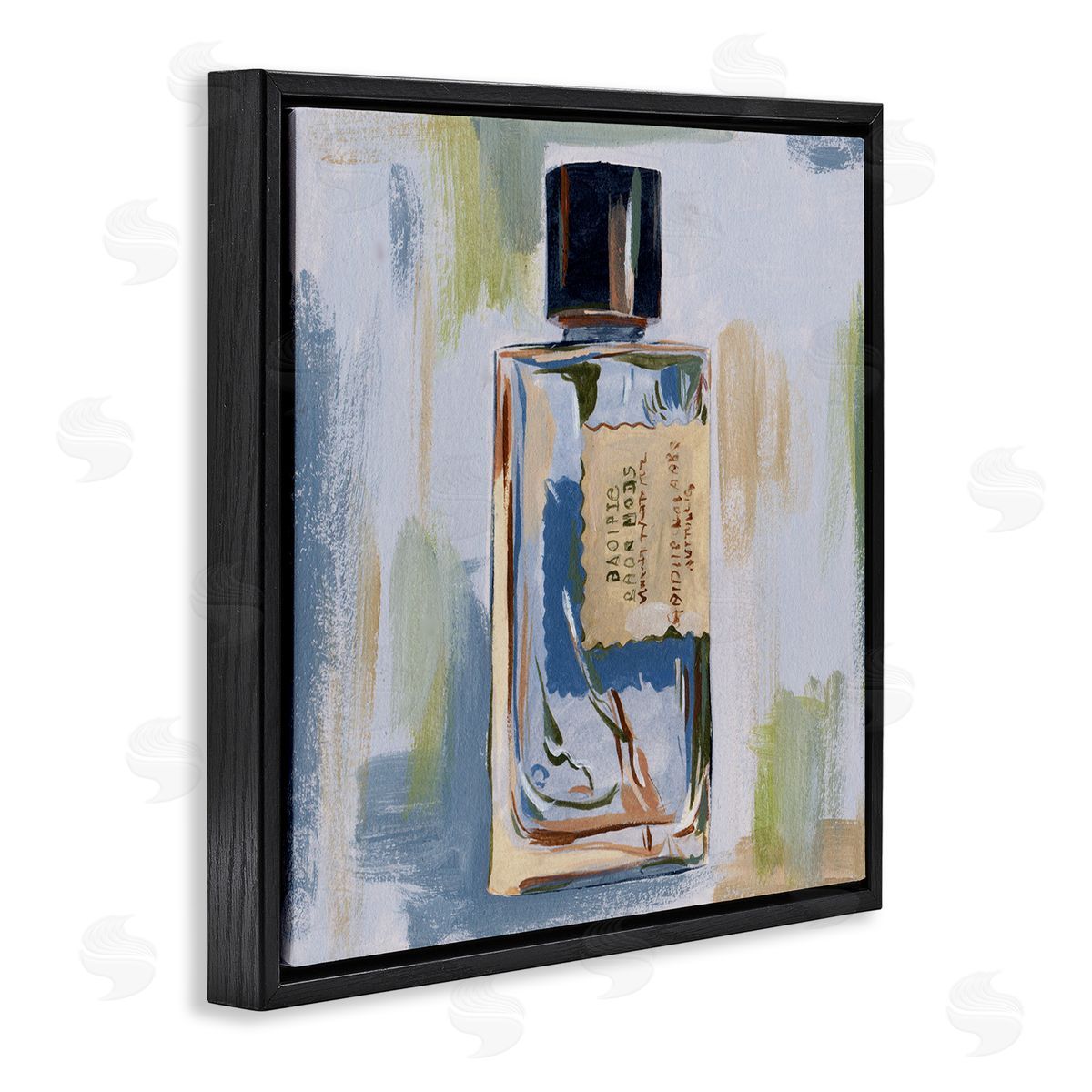 Melissa Wang Makeup Bottle Paint Strokes Black Floating Frame Canvas Wall Art Print