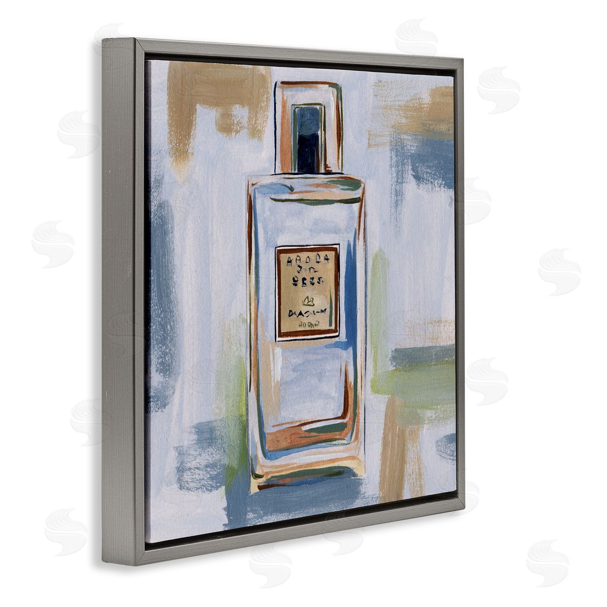 Melissa Wang Cosmetics Bottle Brush Strokes Gray Floating Frame Canvas Wall Art Print